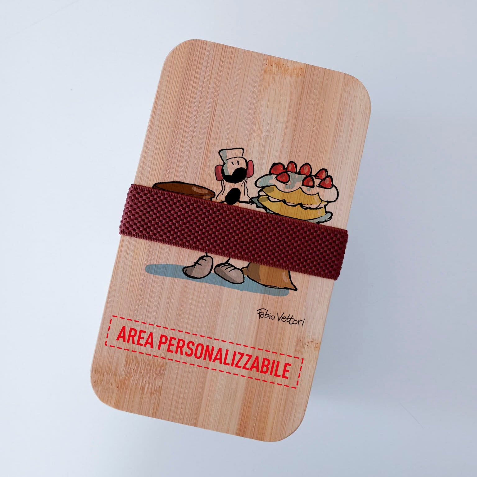 Scatola Porta Pranzo con coperchio in bambù e Posate Personalizzata soggetto "Pasticceri"