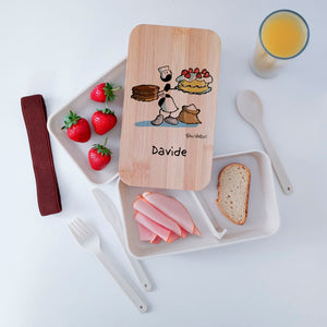 Scatola Porta Pranzo con coperchio in bambù e Posate Personalizzata soggetto "Pasticceri"