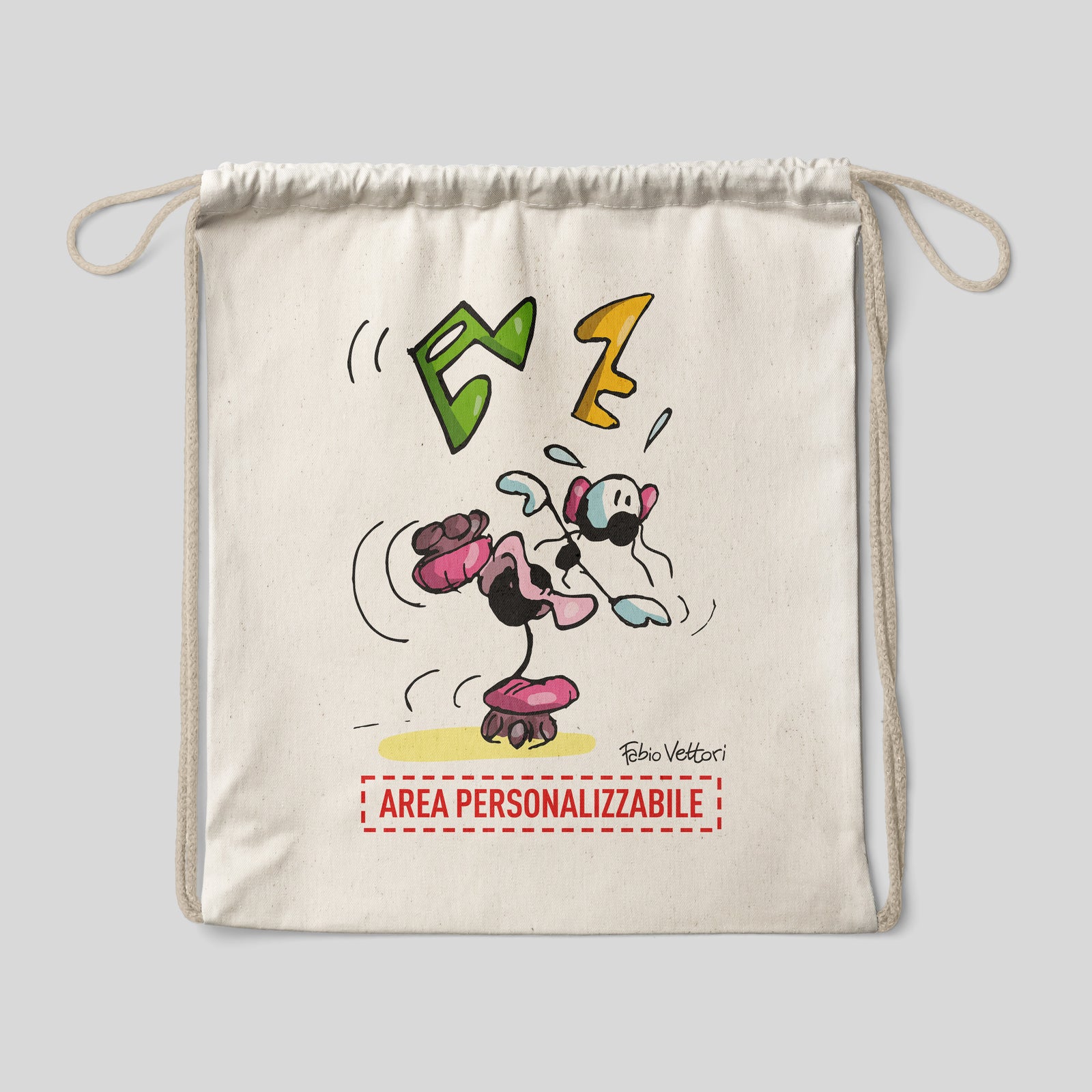 Sacca zaino personalizzata in cotone soggetto "Pattini"