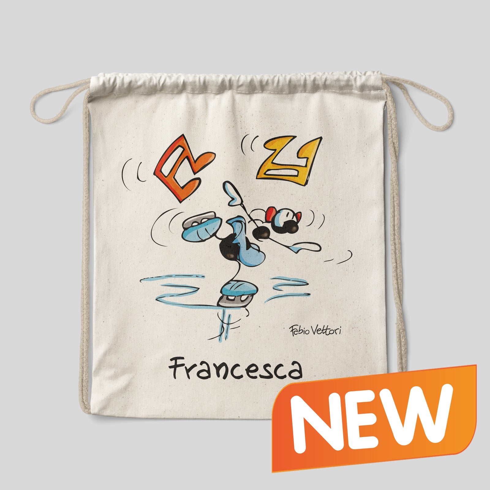 Sacca zaino personalizzata in cotone soggetto "Pattini"