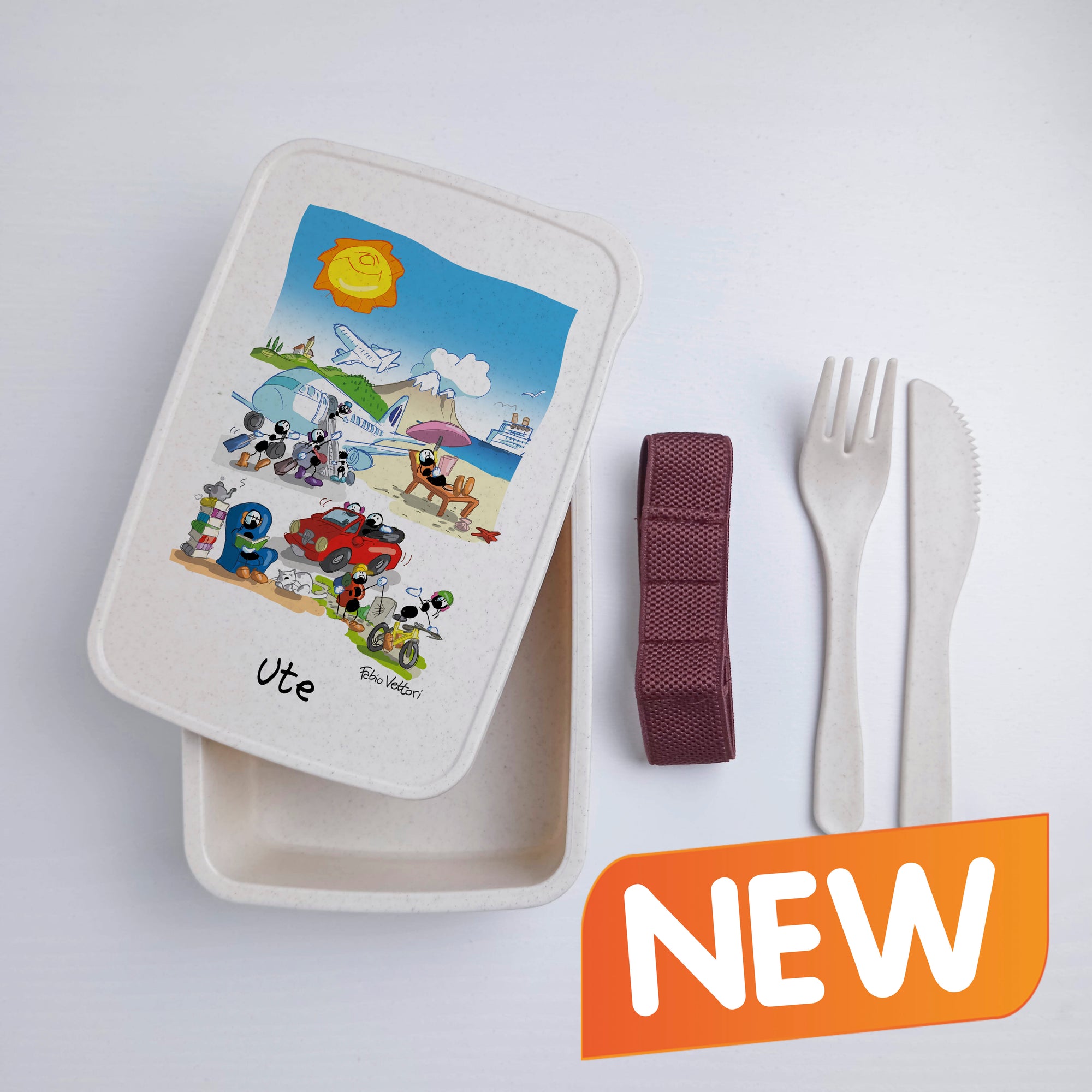 Lunch Box with Personalized Cutlery Band "Pension" Theme