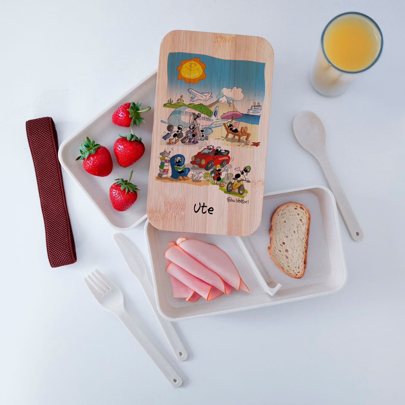 Lunch Box with Personalized Cutlery Band "Pension" Theme