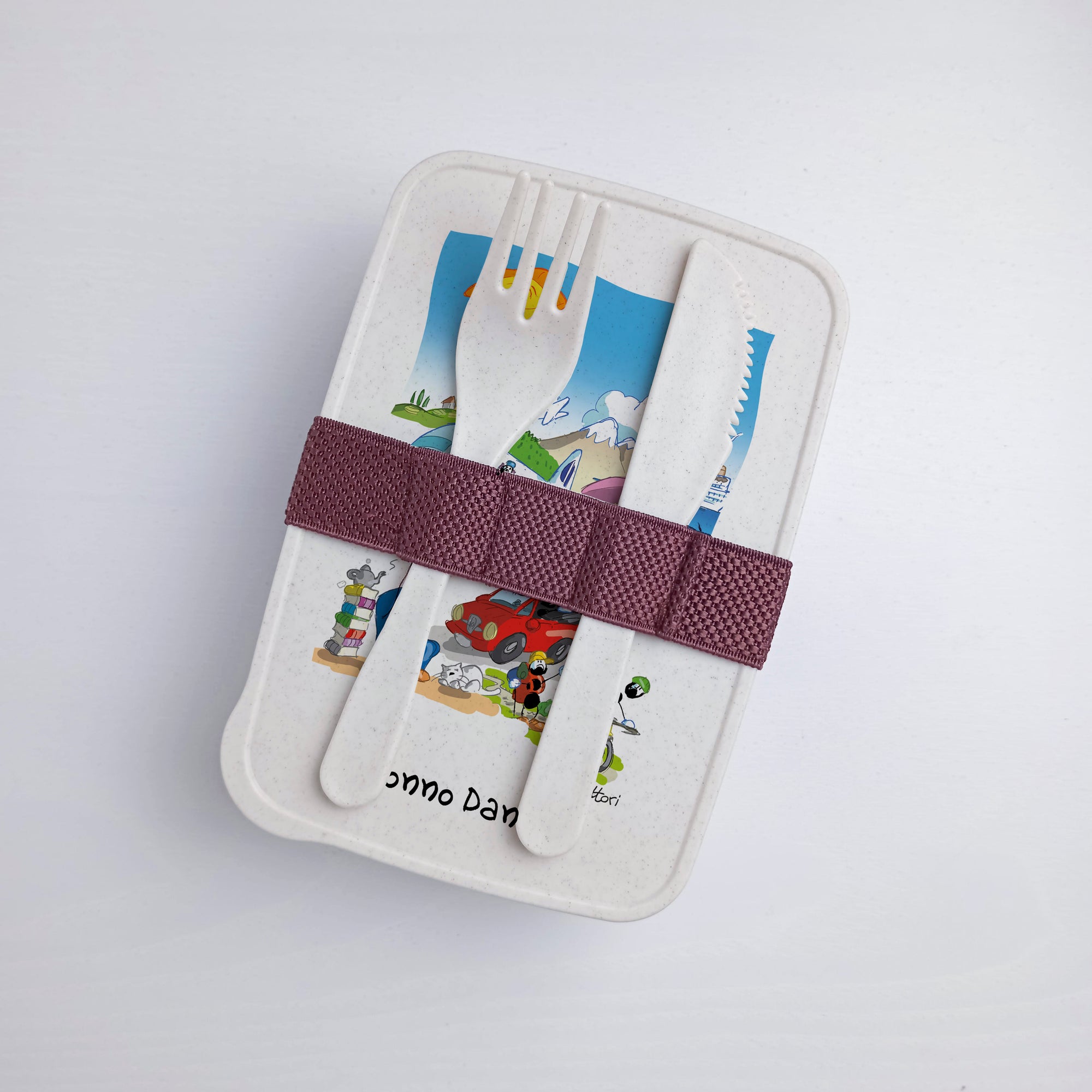 Lunch Box with Personalized Cutlery Band "Pension" Theme