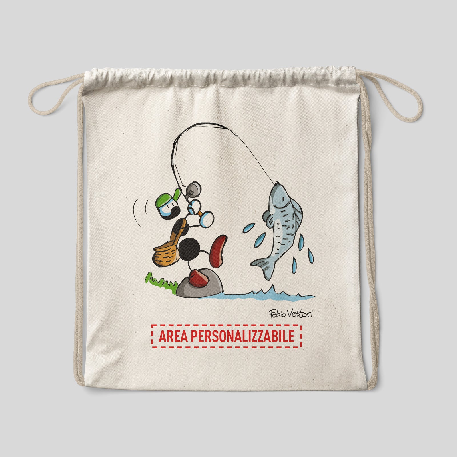 Sacca zaino personalizzata in cotone soggetto "Pescatore"