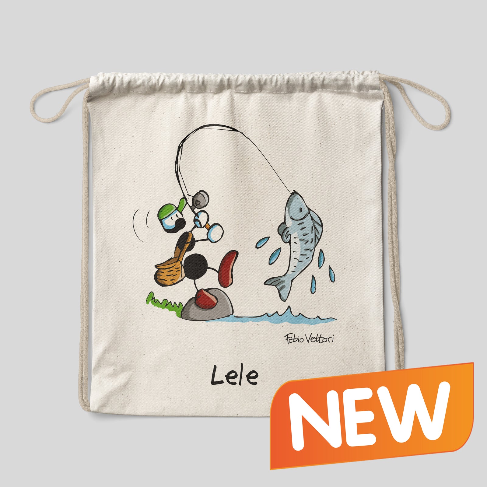 Sacca zaino personalizzata in cotone soggetto "Pescatore"