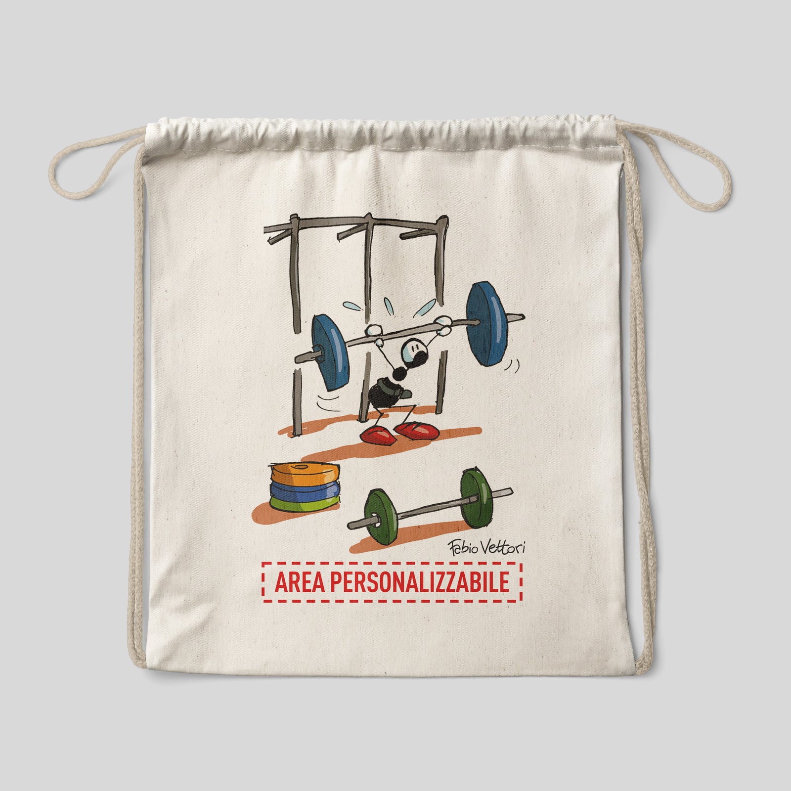 Sacca zaino personalizzata in cotone soggetto "Pesi"