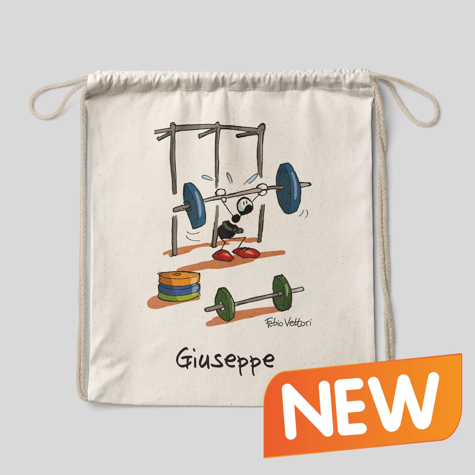 Sacca zaino personalizzata in cotone soggetto "Pesi"