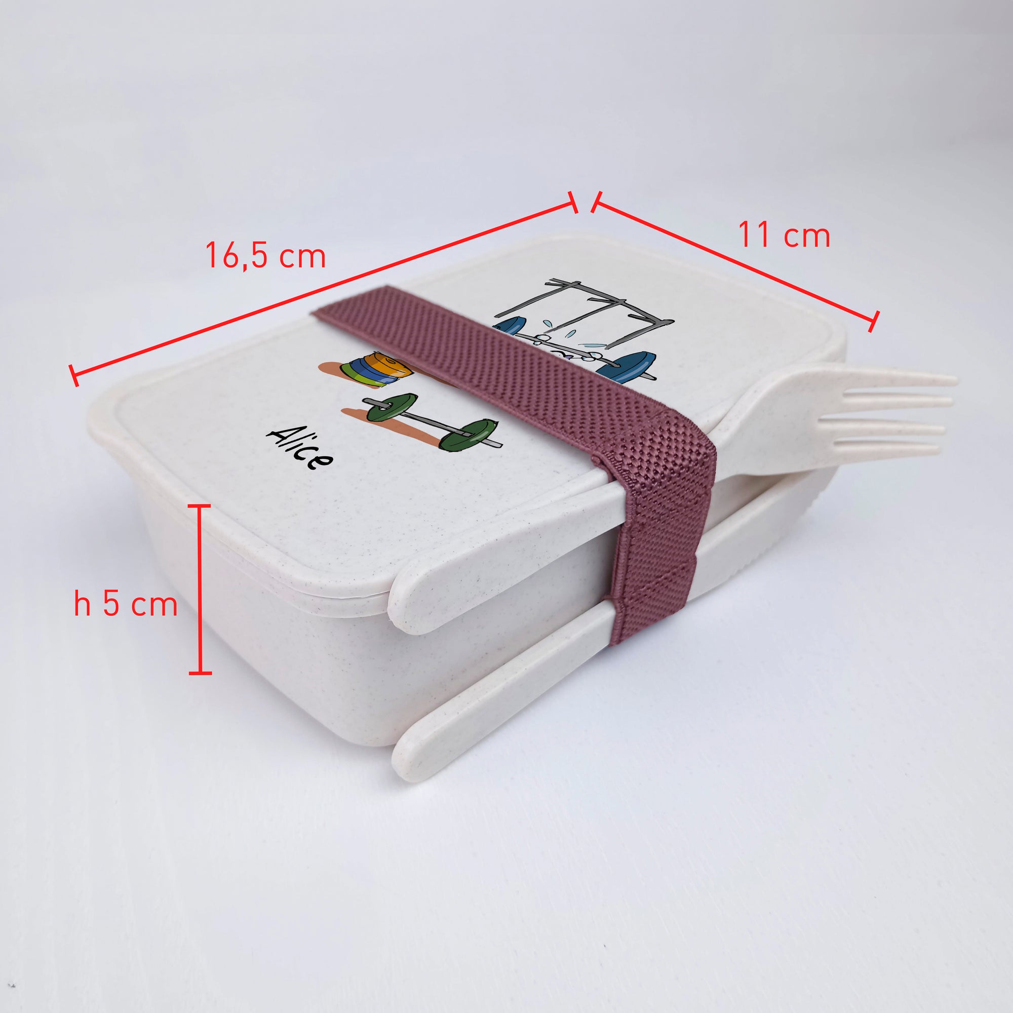 Lunch Box with Personalized Cutlery Band "Weights" Subject