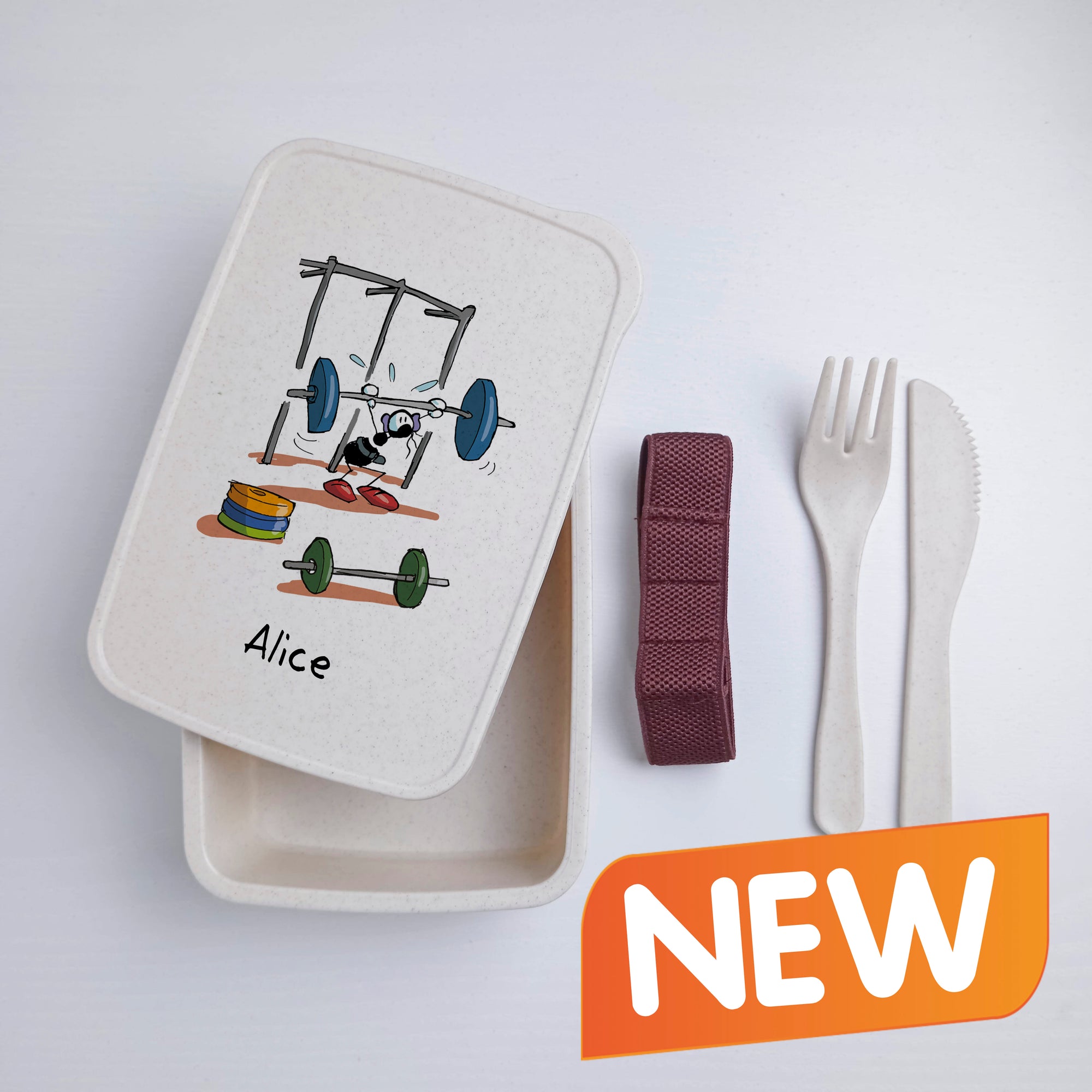 Lunch Box with Personalized Cutlery Band "Weights" Subject