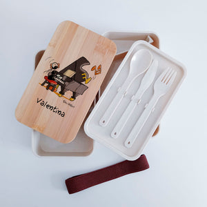Lunch Box with Cutlery Holder Band Personalized "Piano" Theme