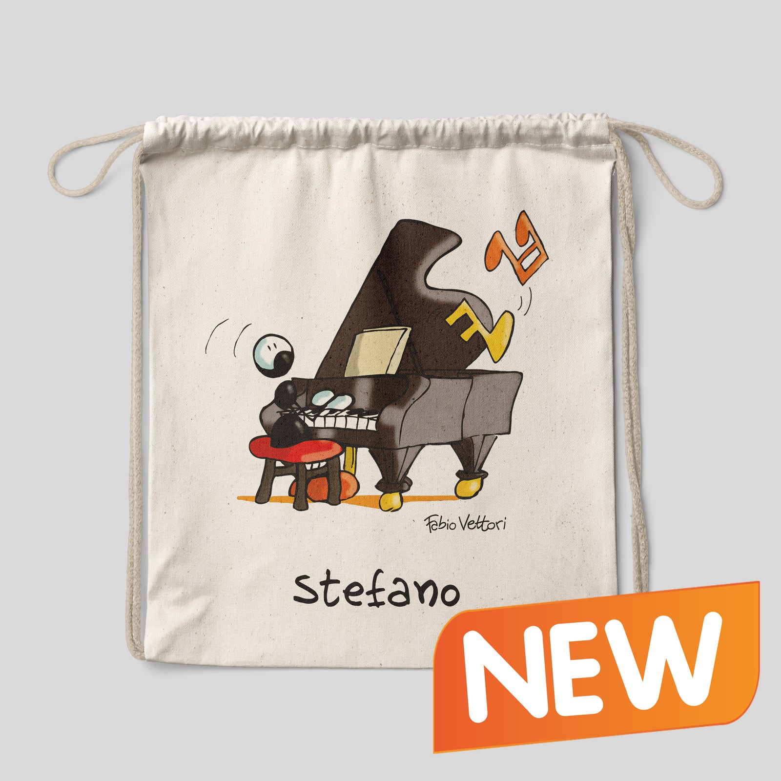 Sacca zaino personalizzata in cotone soggetto "Pianisti"