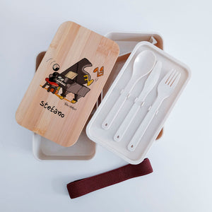 Lunch Box with Cutlery Holder Band Personalized "Piano" Theme