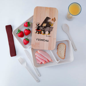 Lunch Box with Cutlery Holder Band Personalized "Piano" Theme