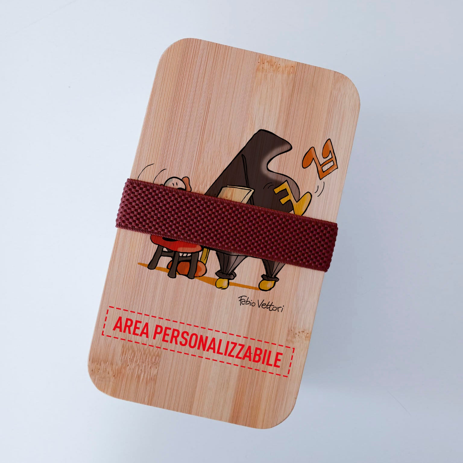 Lunch Box with Cutlery Holder Band Personalized "Piano" Theme