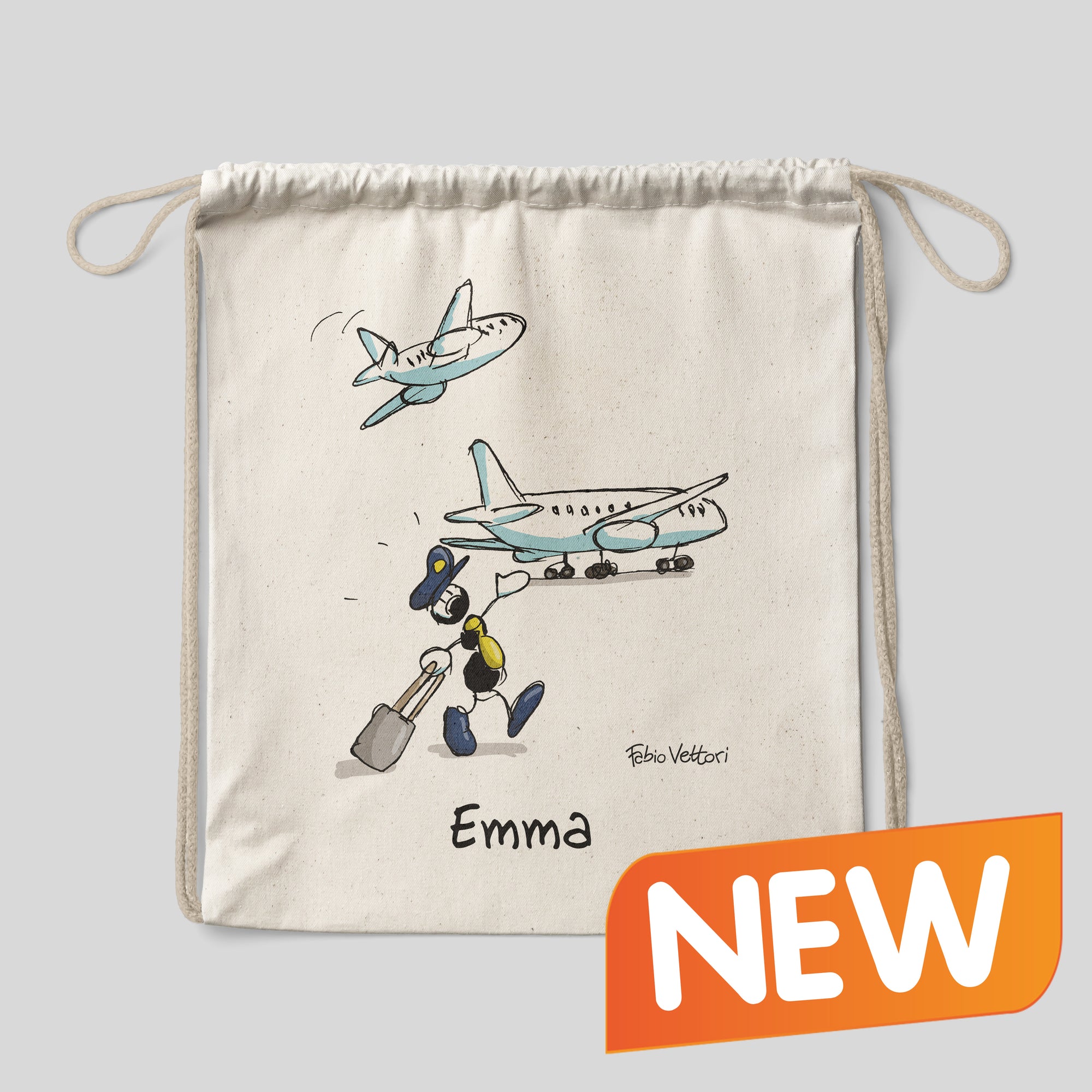 Personalized cotton backpack bag with "Pilot" theme