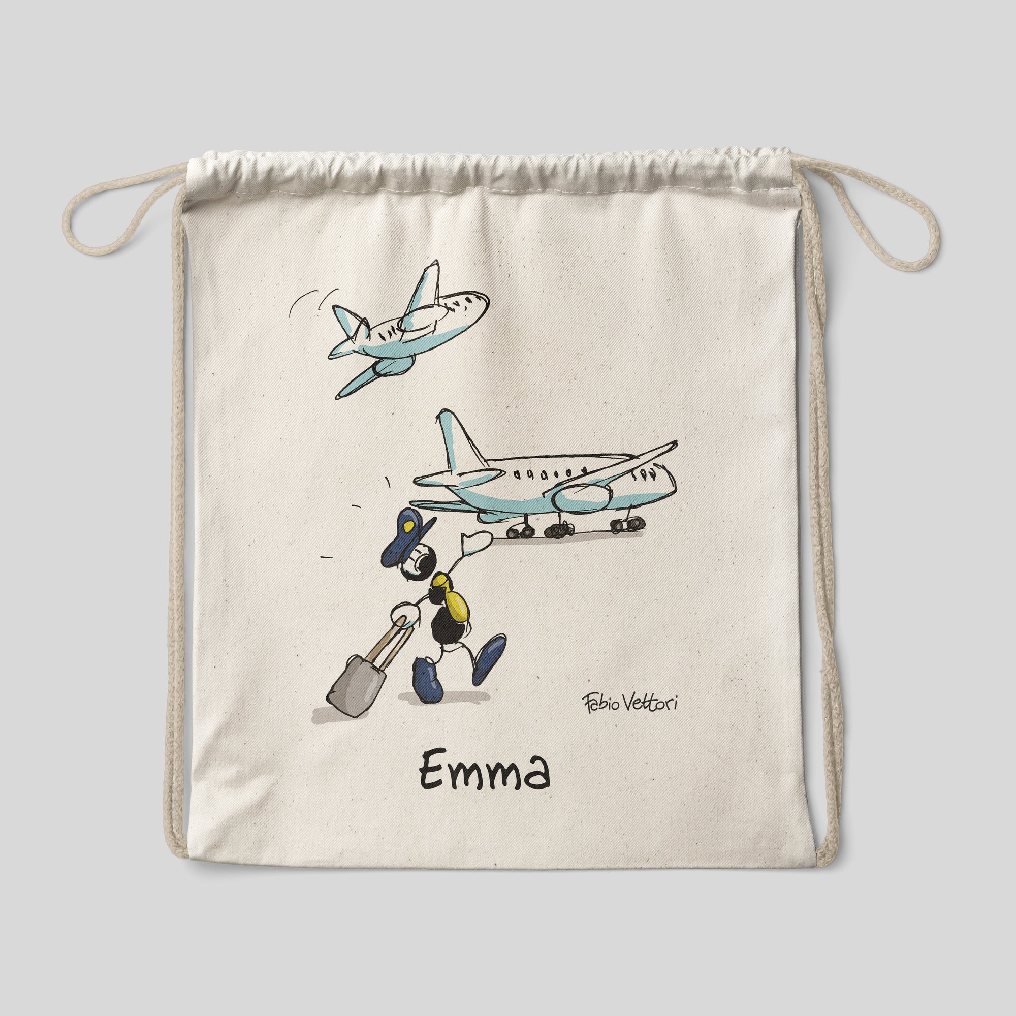 Personalized cotton backpack bag with "Pilot" theme