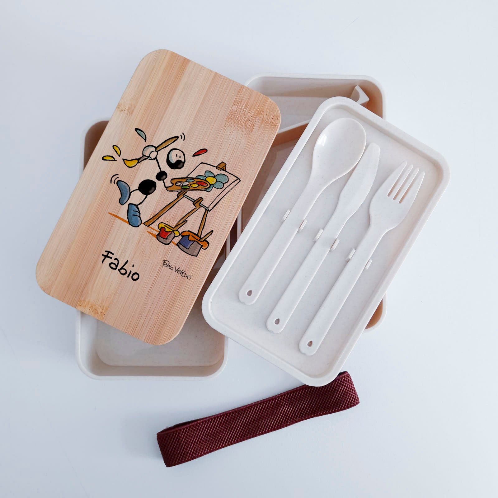 Lunch Box with Cutlery Holder Band Personalized "Painters" Subject