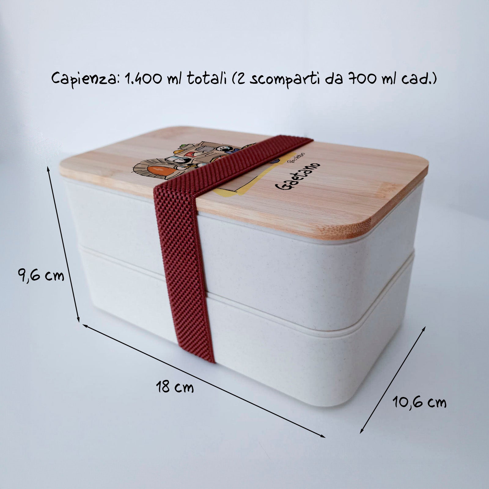 Scatola Porta Pranzo con coperchio in bambù e Posate Personalizzata soggetto "Pizzaiolo"