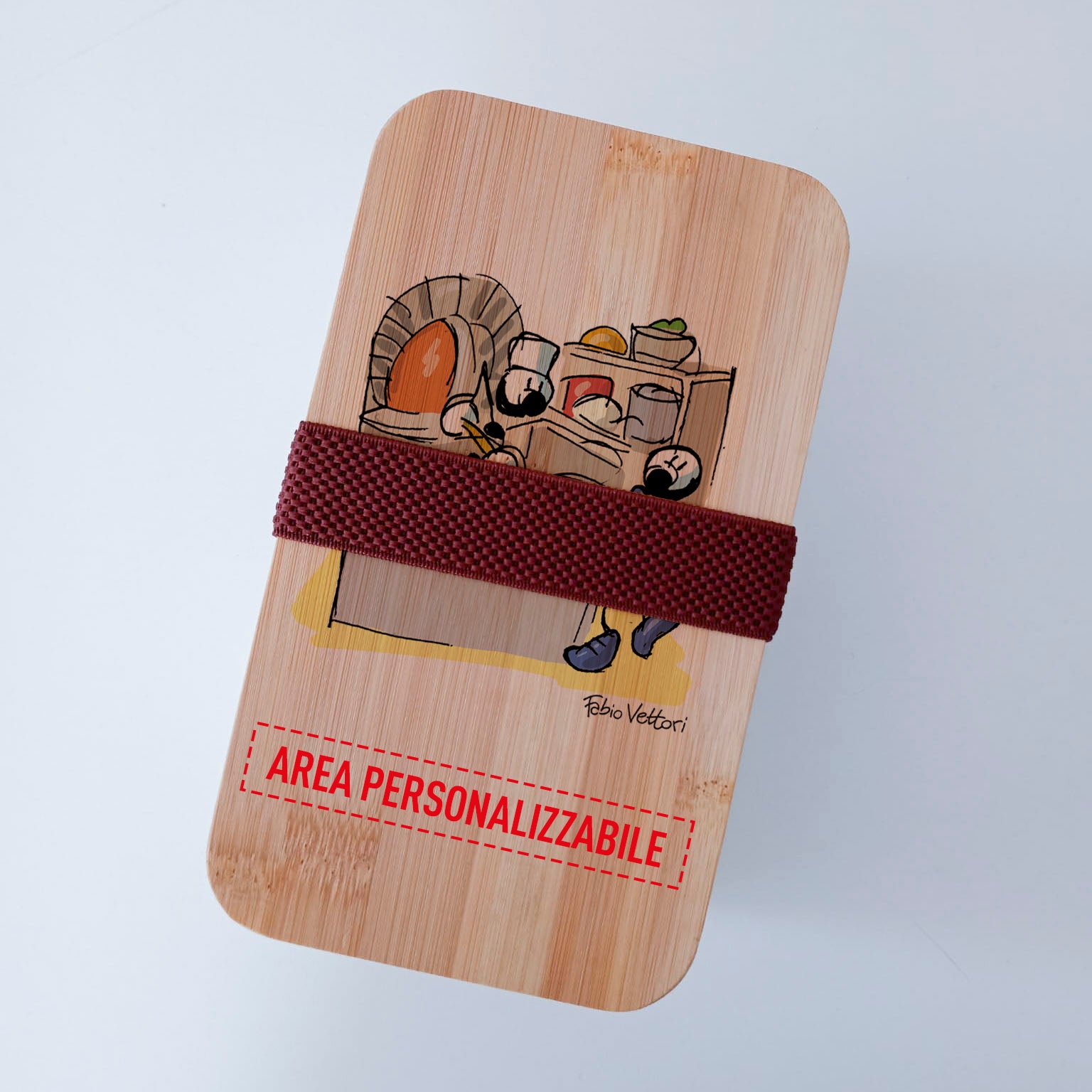 Scatola Porta Pranzo con coperchio in bambù e Posate Personalizzata soggetto "Pizzaiolo"