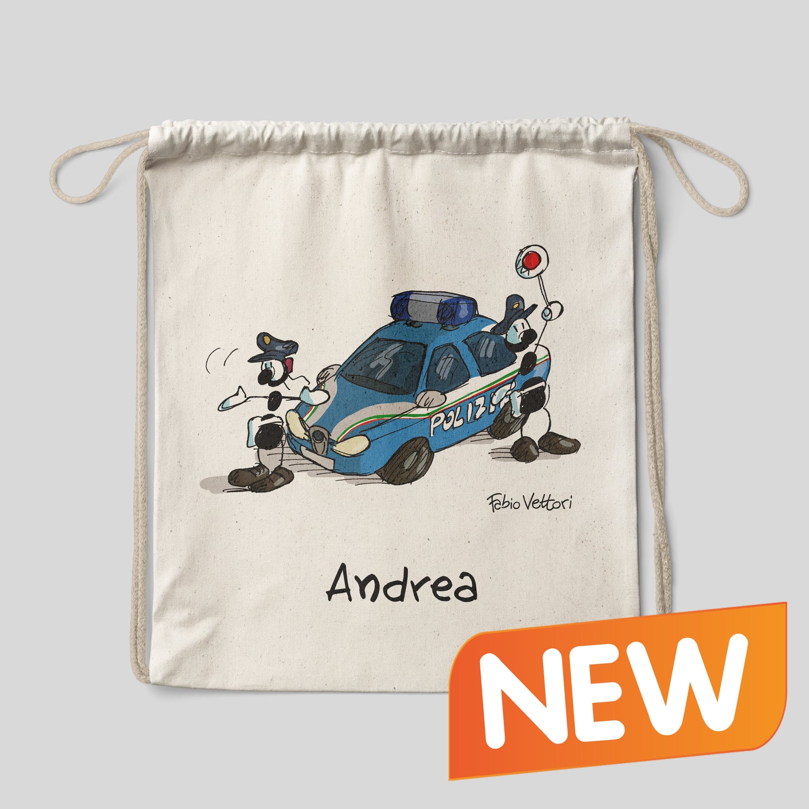 Sacca zaino personalizzata in cotone soggetto "Polizia"