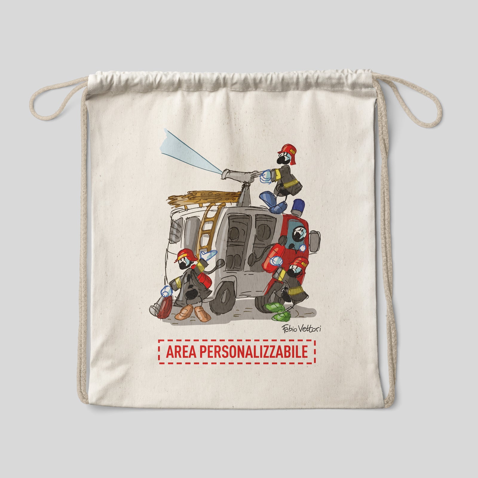 Sacca zaino personalizzata in cotone soggetto "Pompiere"