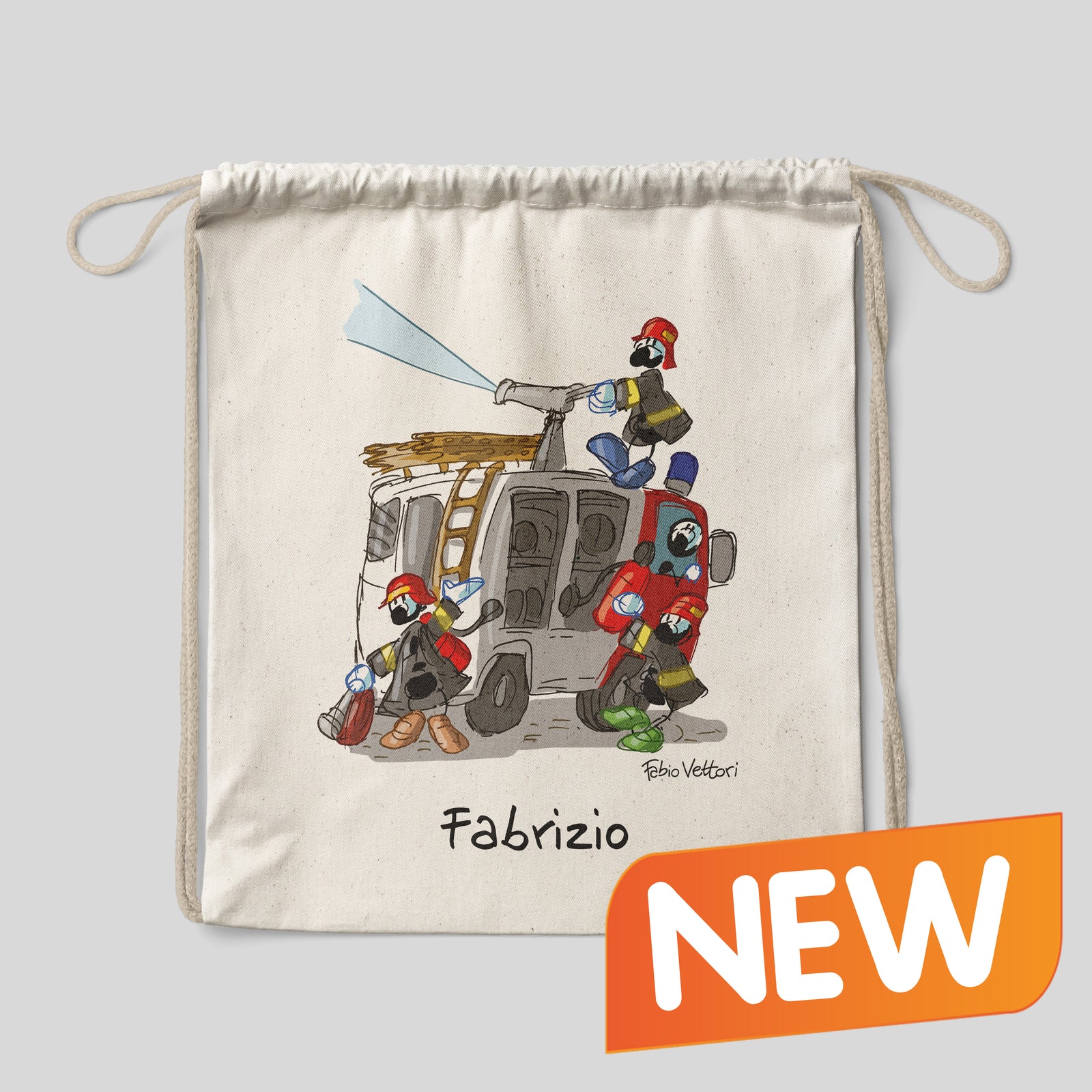 Sacca zaino personalizzata in cotone soggetto "Pompiere"
