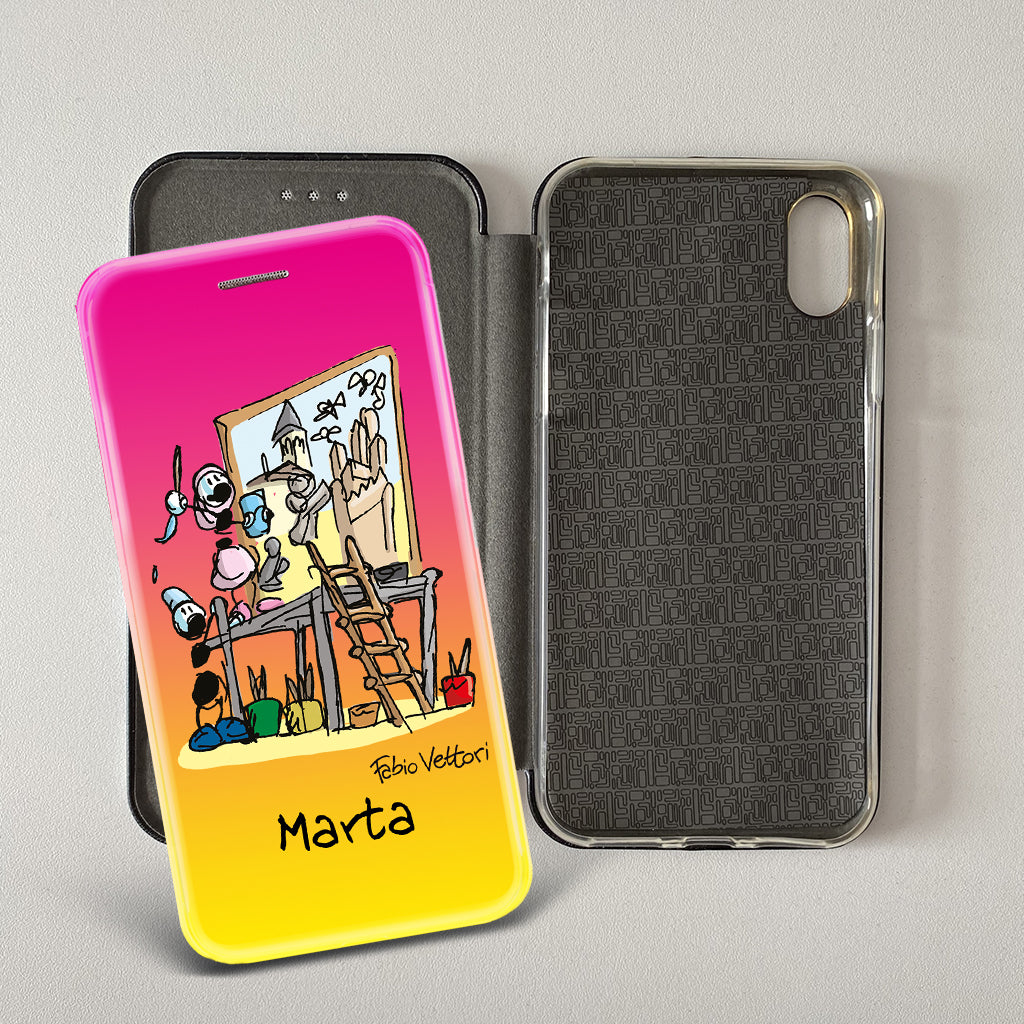 Cover artistica per Smartphone Personalizzata soggetto "Restauratori" modello con apertura "a Libro"