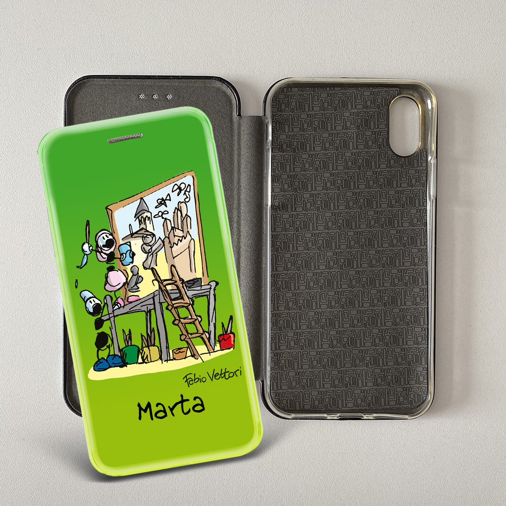 Cover artistica per Smartphone Personalizzata soggetto "Restauratori" modello con apertura "a Libro"