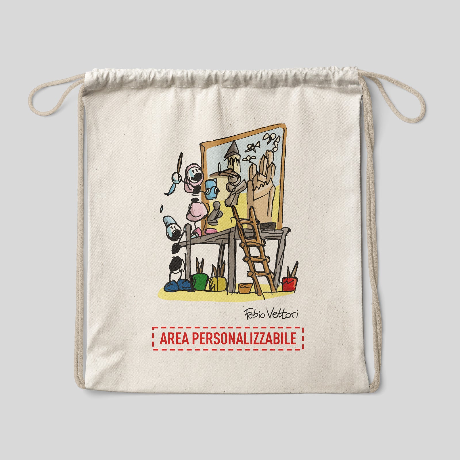 Sacca zaino personalizzata in cotone soggetto "Restauratori"