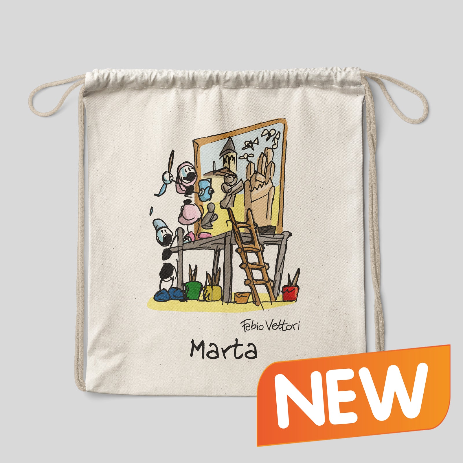 Sacca zaino personalizzata in cotone soggetto "Restauratori"