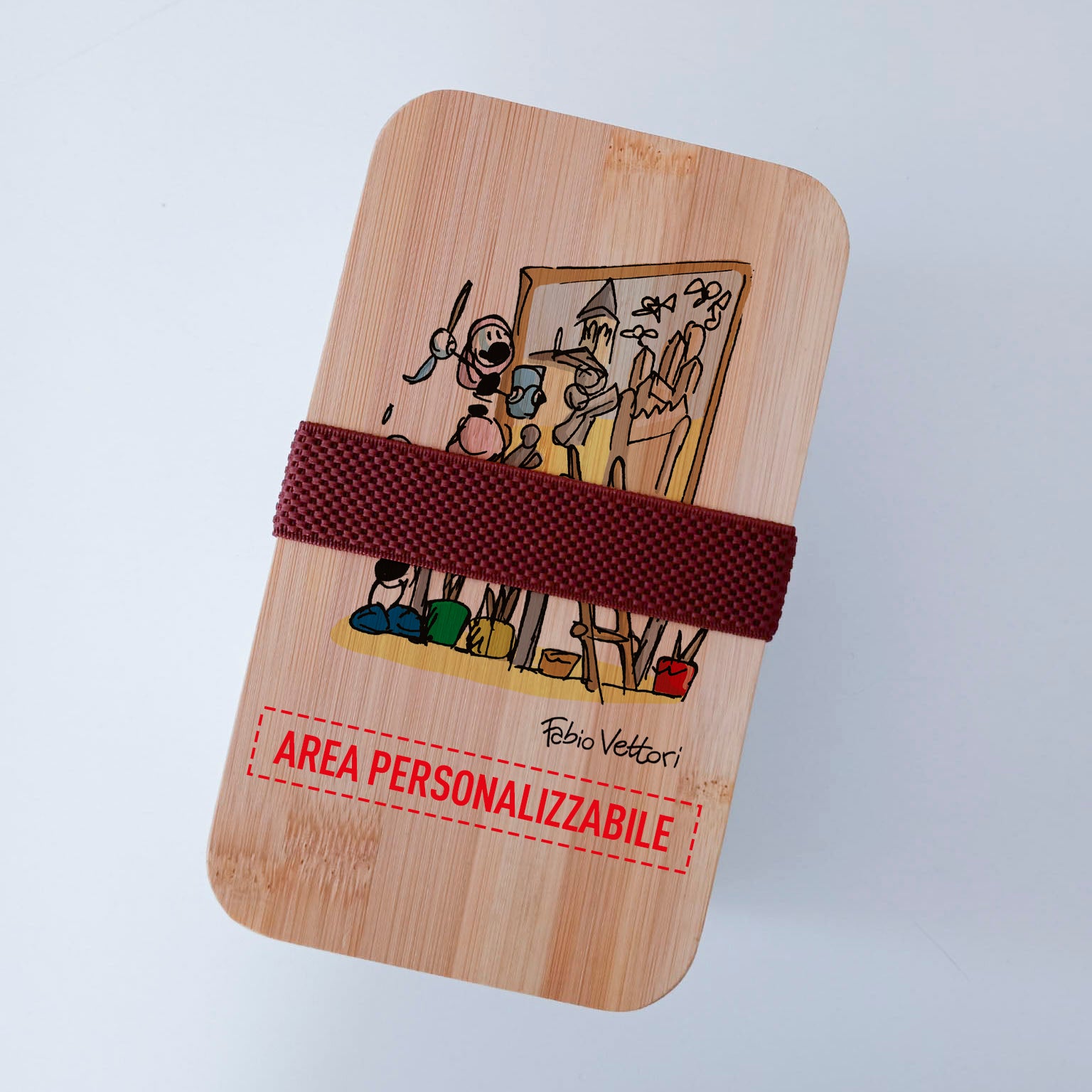 Scatola Porta Pranzo con coperchio in bambù e Posate Personalizzata soggetto "Restauratori"
