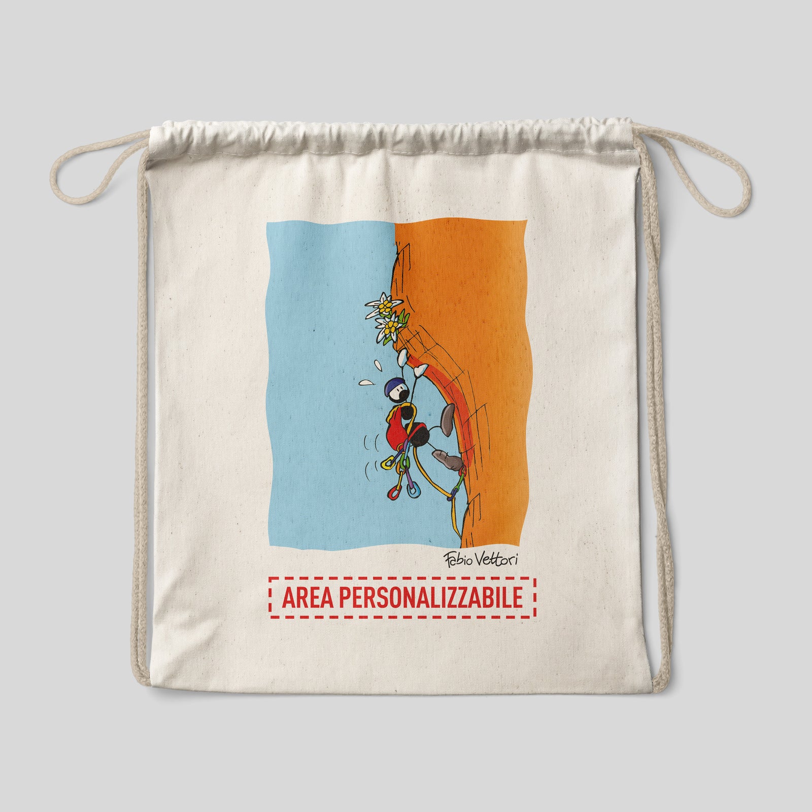 Sacca zaino personalizzata in cotone soggetto "Rocciatore"