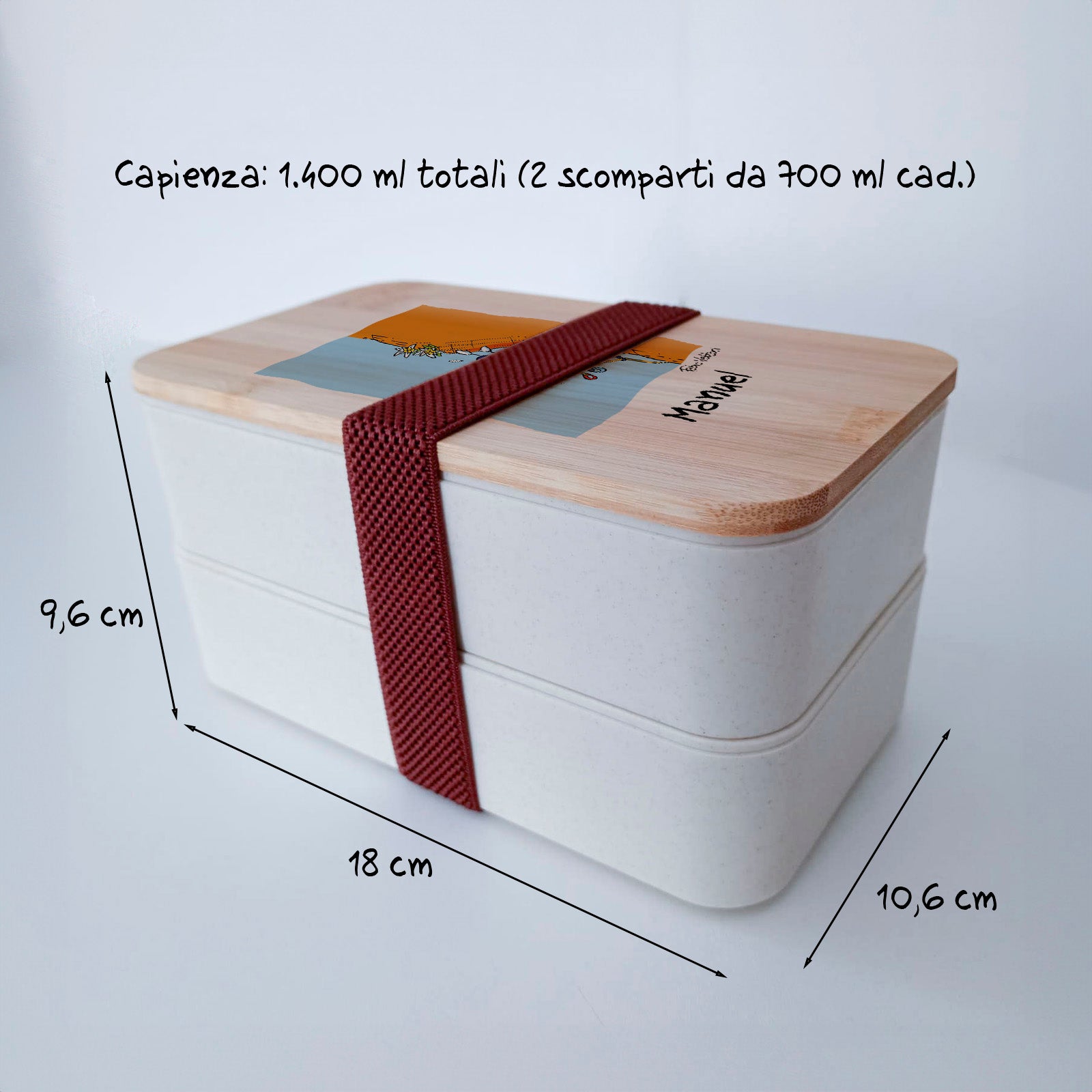 Scatola Porta Pranzo con coperchio in bambù e Posate Personalizzata soggetto "Rocciatore"