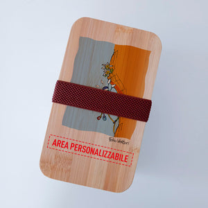 Scatola Porta Pranzo con coperchio in bambù e Posate Personalizzata soggetto "Rocciatore"