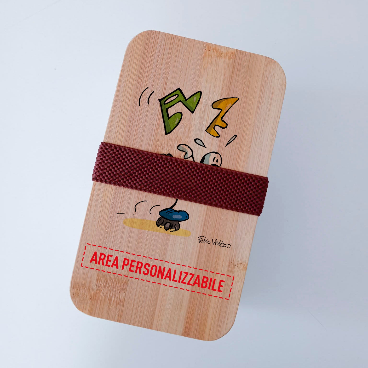 Scatola Porta Pranzo con coperchio in bambù e Posate Personalizzata soggetto "Pattini a rotelle"