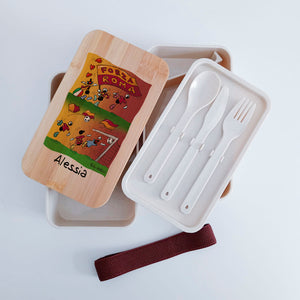 Scatola Porta Pranzo con coperchio in bambù e Posate Personalizzata soggetto "Forza Roma"