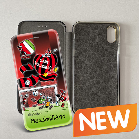 Cover artistica per Smartphone Personalizzata soggetto "Forza Milan" modello con apertura "a Libro"