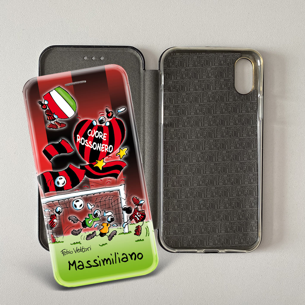 Cover artistica per Smartphone Personalizzata soggetto "Forza Milan" modello con apertura "a Libro"