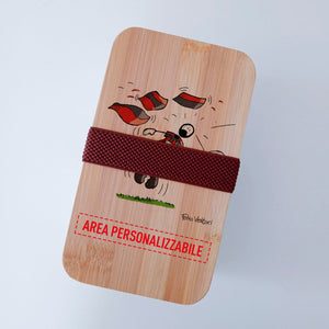 Scatola Porta Pranzo con coperchio in bambù e Posate Personalizzata soggetto "Rossonero"