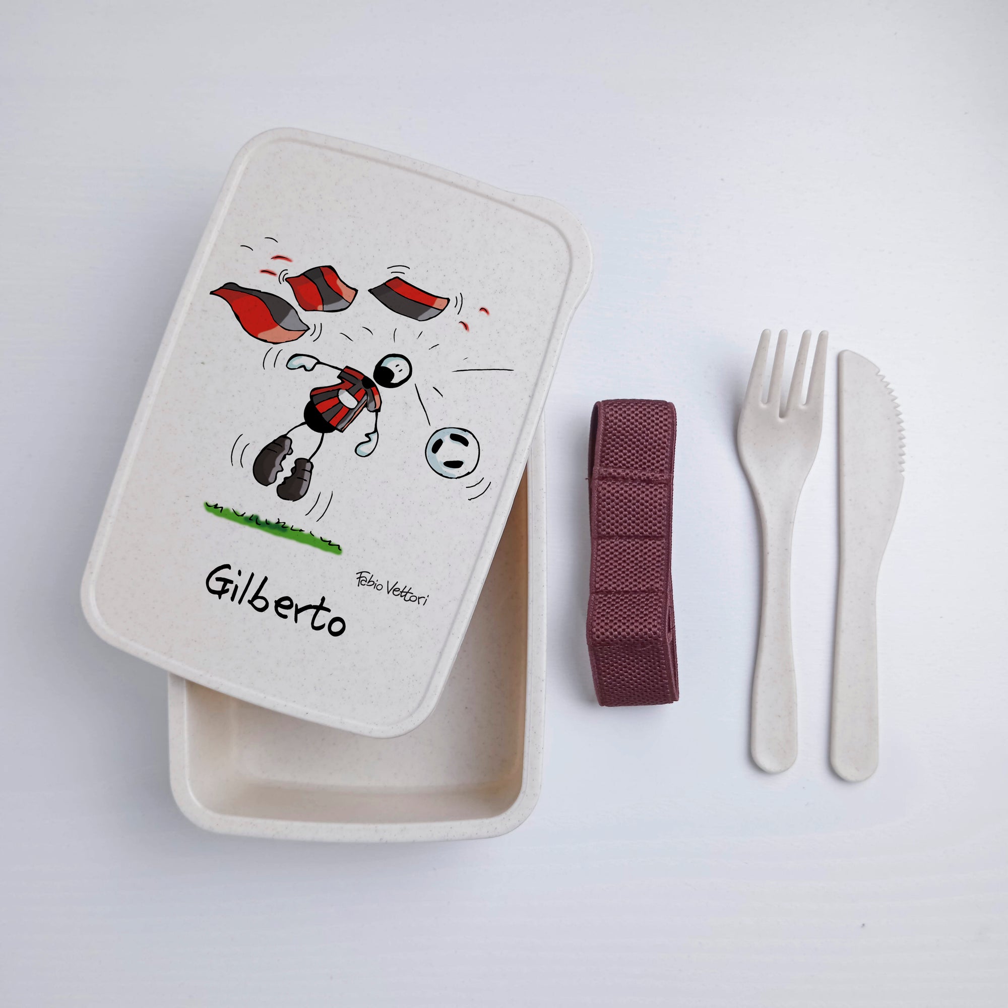 Lunch Box with Cutlery Band Personalized with "Rossonero" Theme