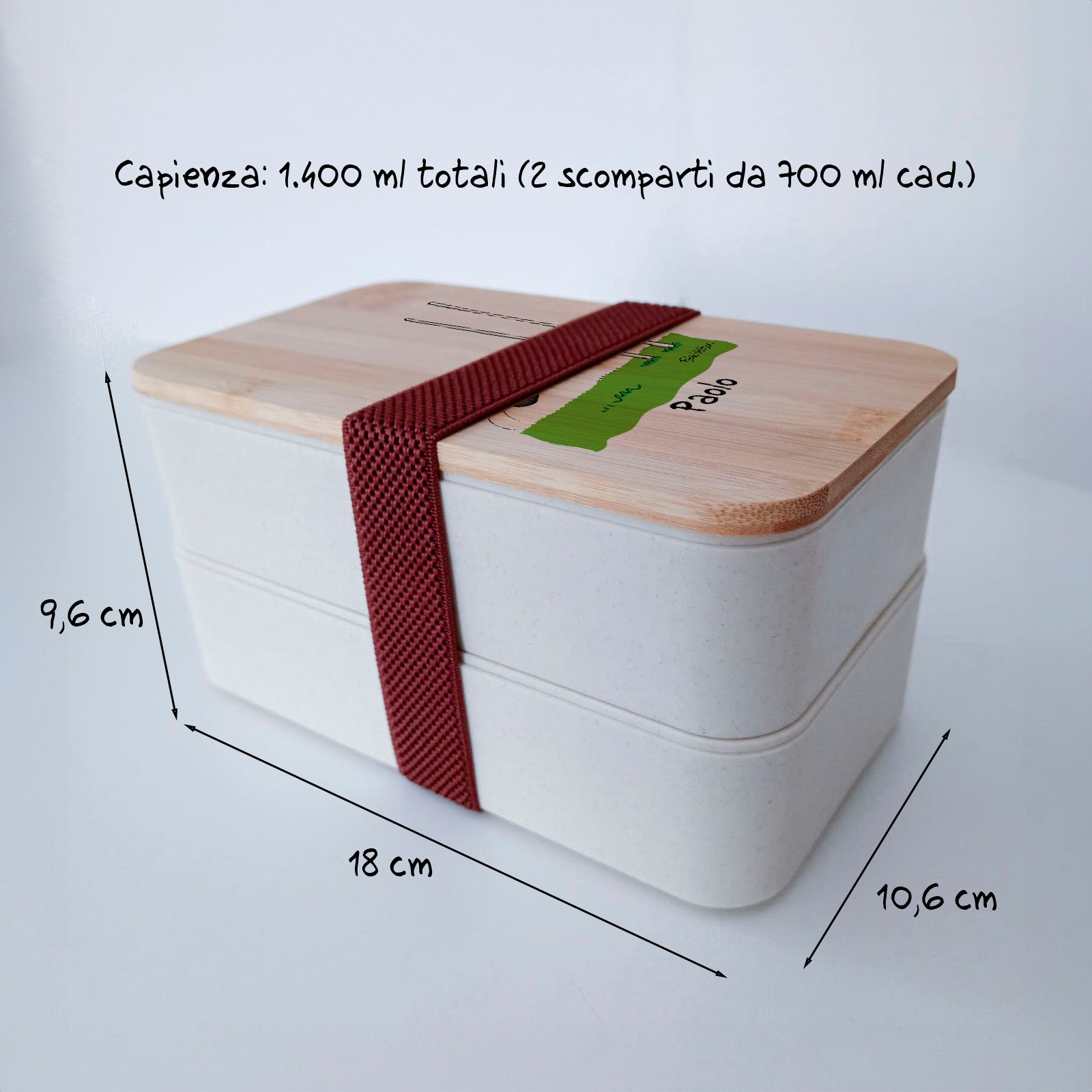 Scatola Porta Pranzo con coperchio in bambù e Posate Personalizzata soggetto "Rugby"