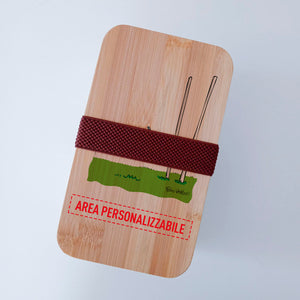 Scatola Porta Pranzo con coperchio in bambù e Posate Personalizzata soggetto "Rugby"