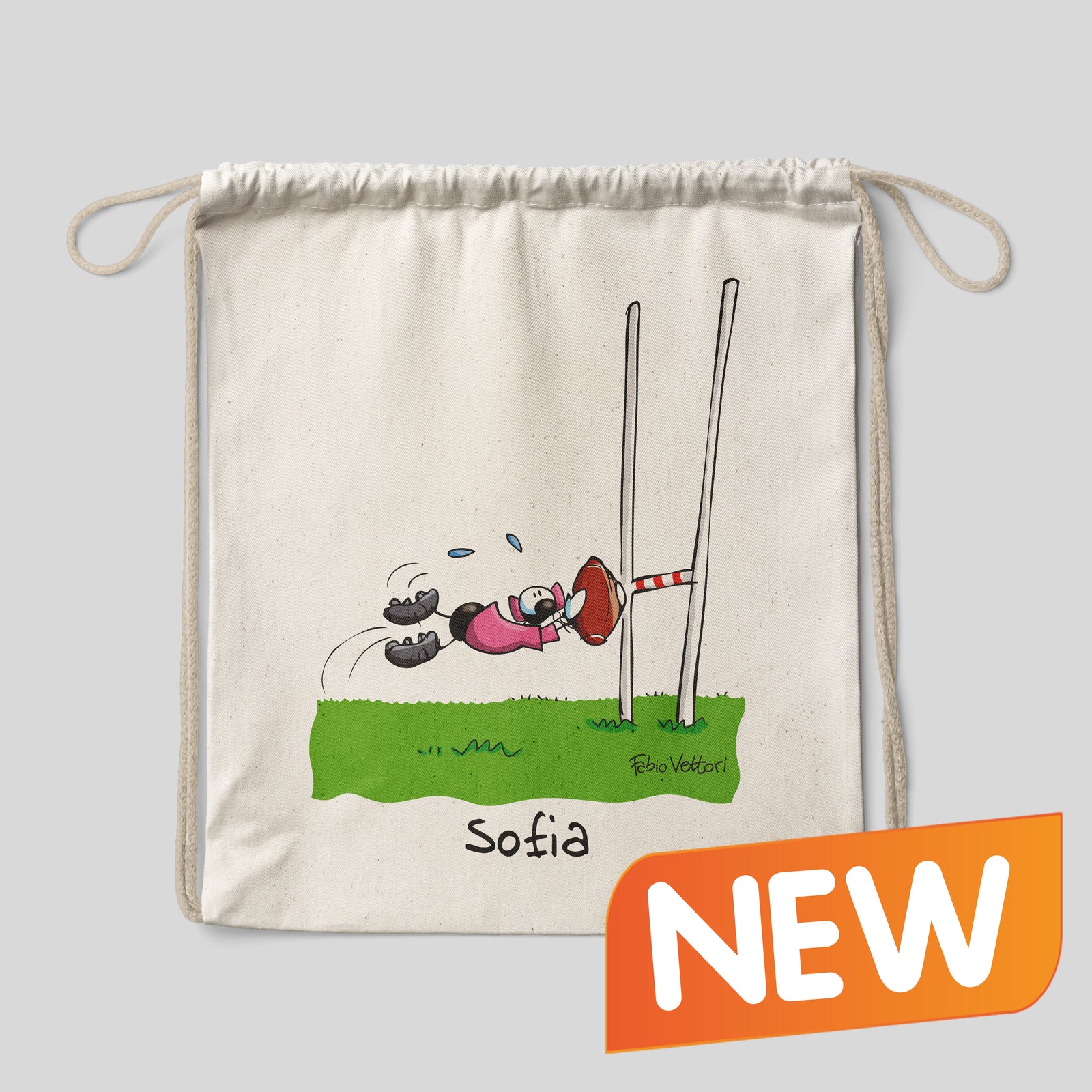 Sacca zaino personalizzata in cotone soggetto "Rugby"