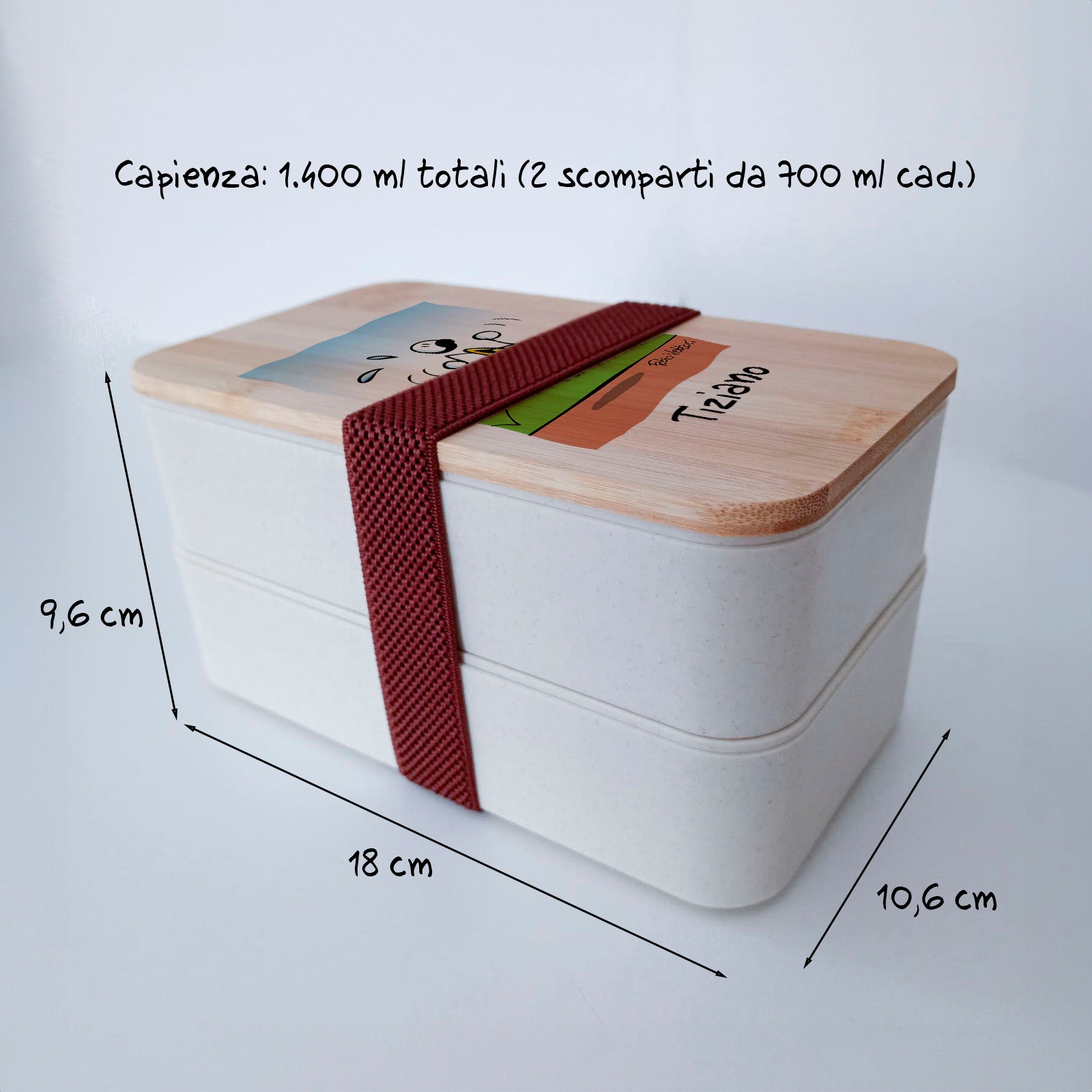 Scatola Porta Pranzo con coperchio in bambù e Posate Personalizzata soggetto "Runner"