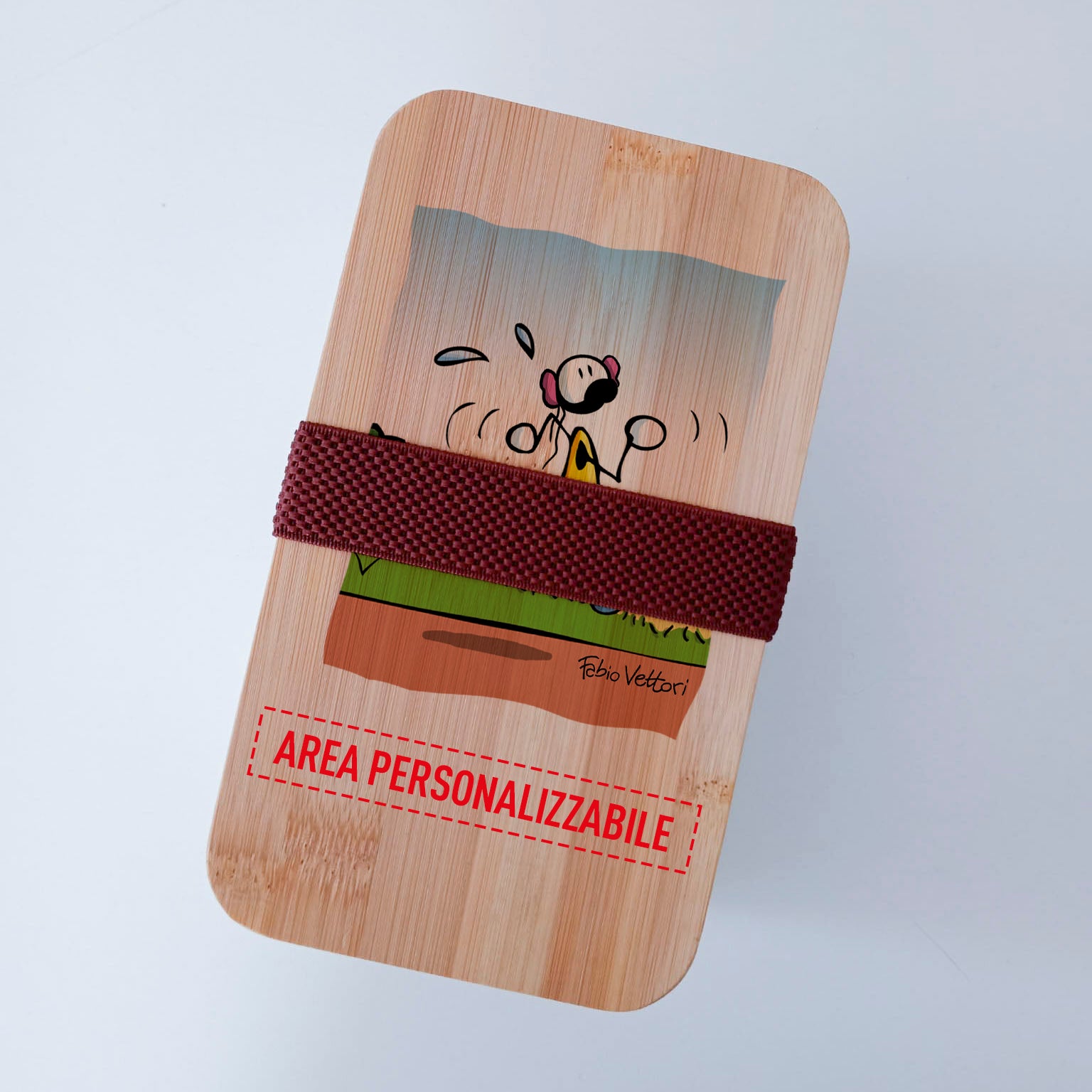 Scatola Porta Pranzo con coperchio in bambù e Posate Personalizzata soggetto "Runner"