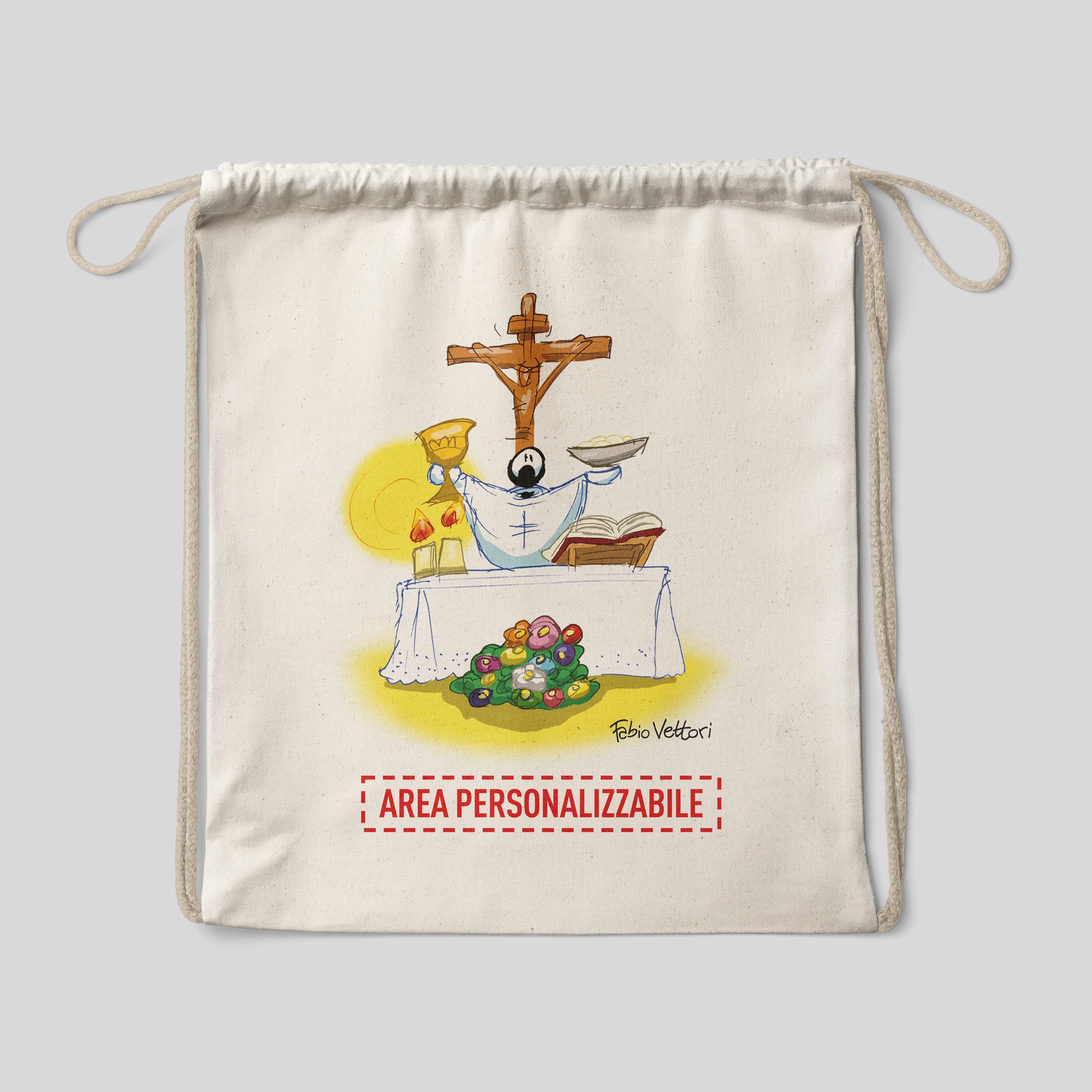 Personalized cotton backpack bag with "Priest" theme