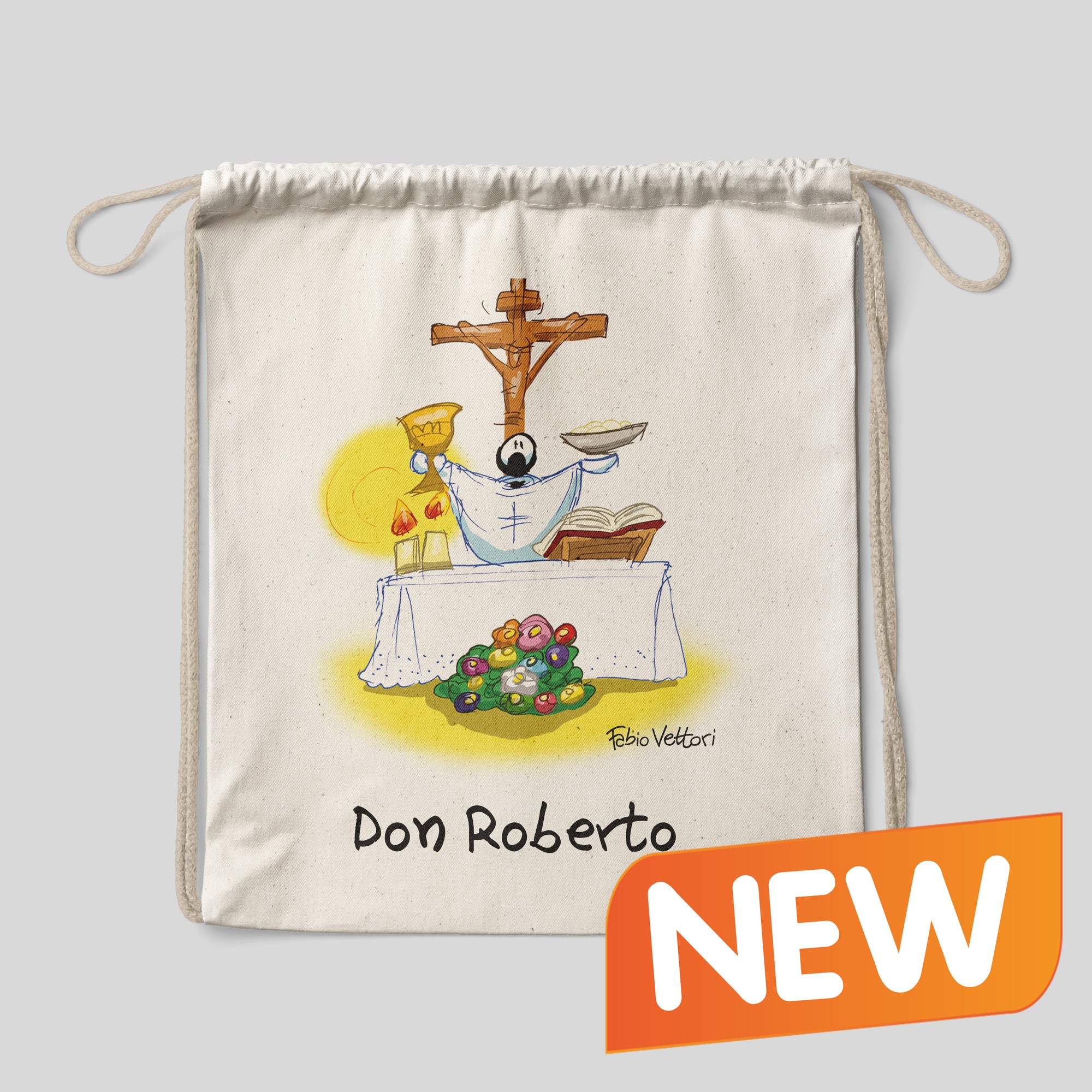 Personalized cotton backpack bag with "Priest" theme