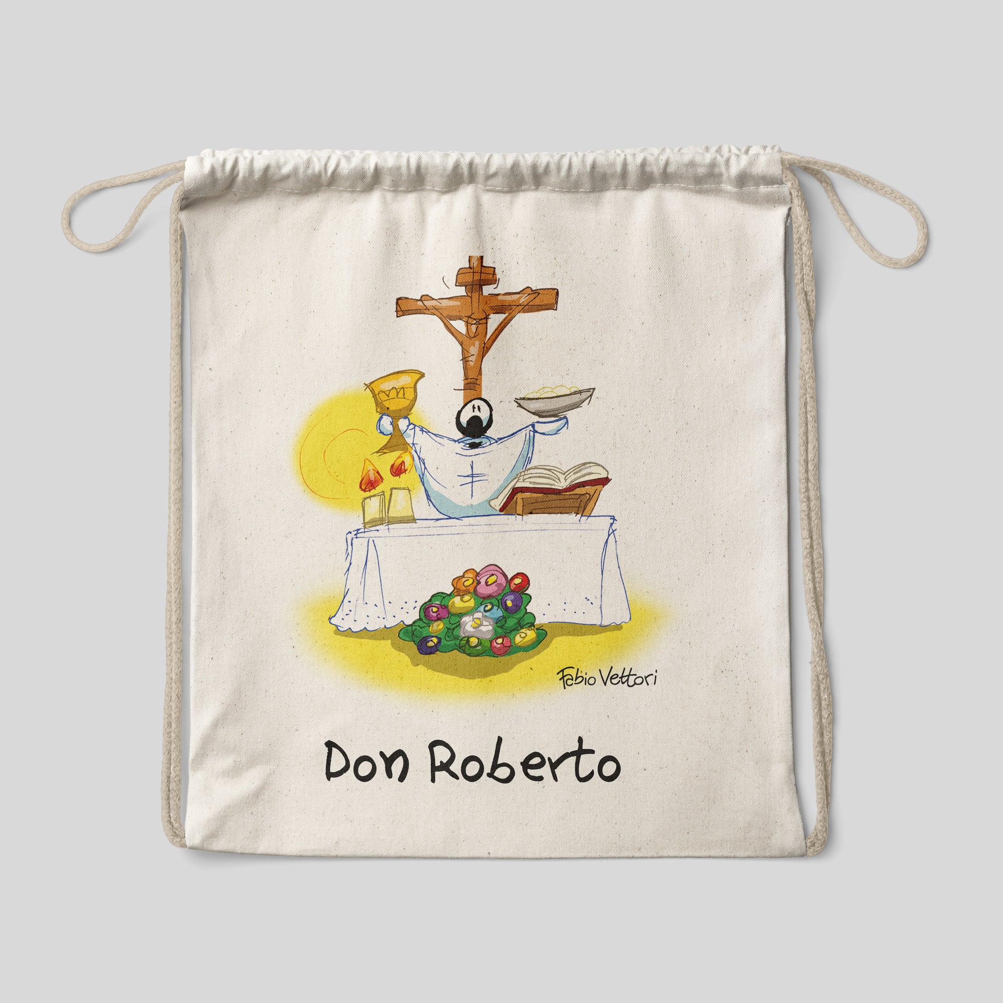 Personalized cotton backpack bag with "Priest" theme