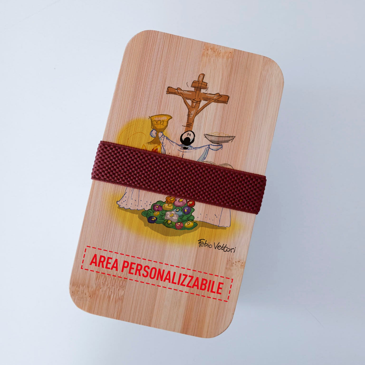 Scatola Porta Pranzo con coperchio in bambù e Posate Personalizzata soggetto "Sacerdote"