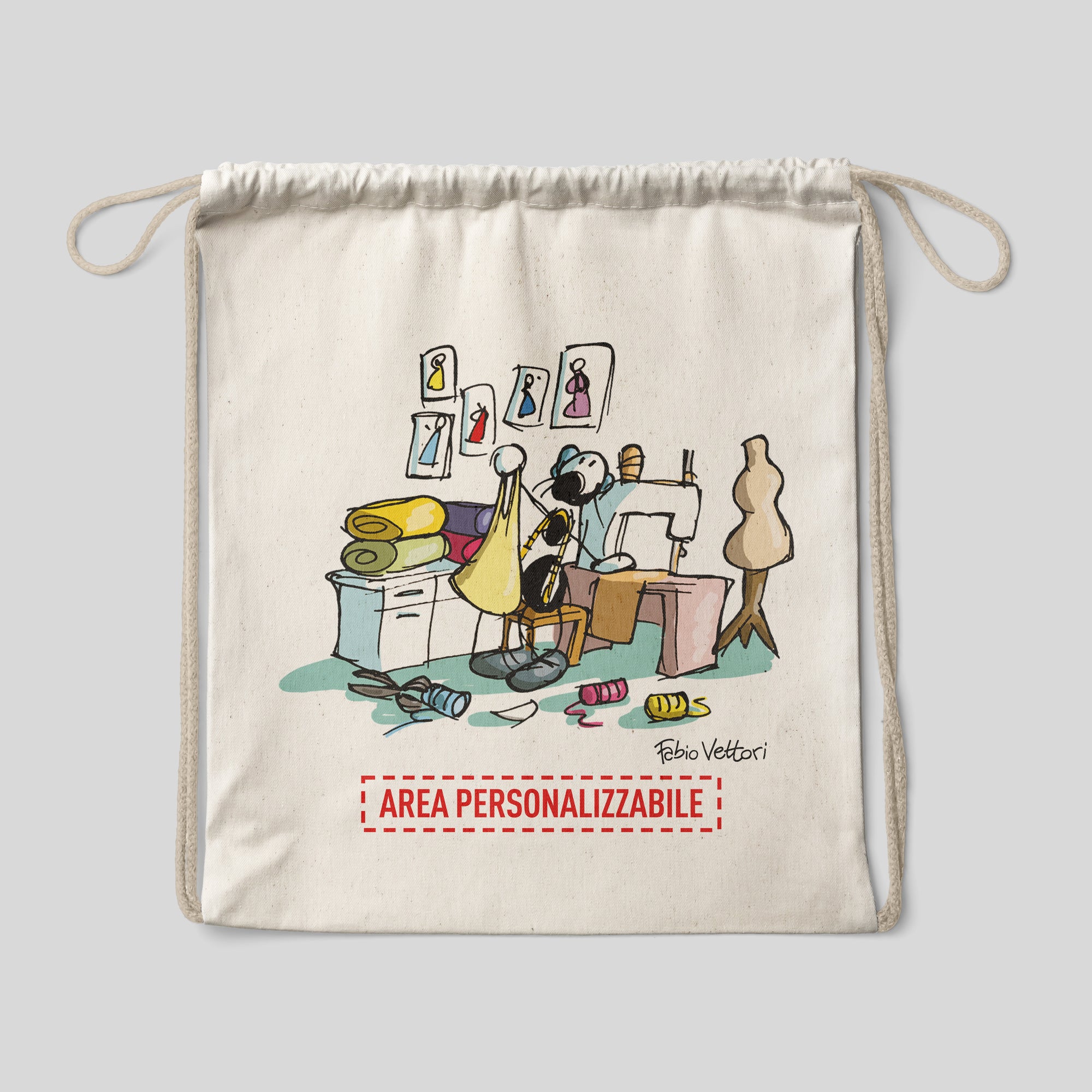 Personalized cotton backpack bag with "Tailors" theme